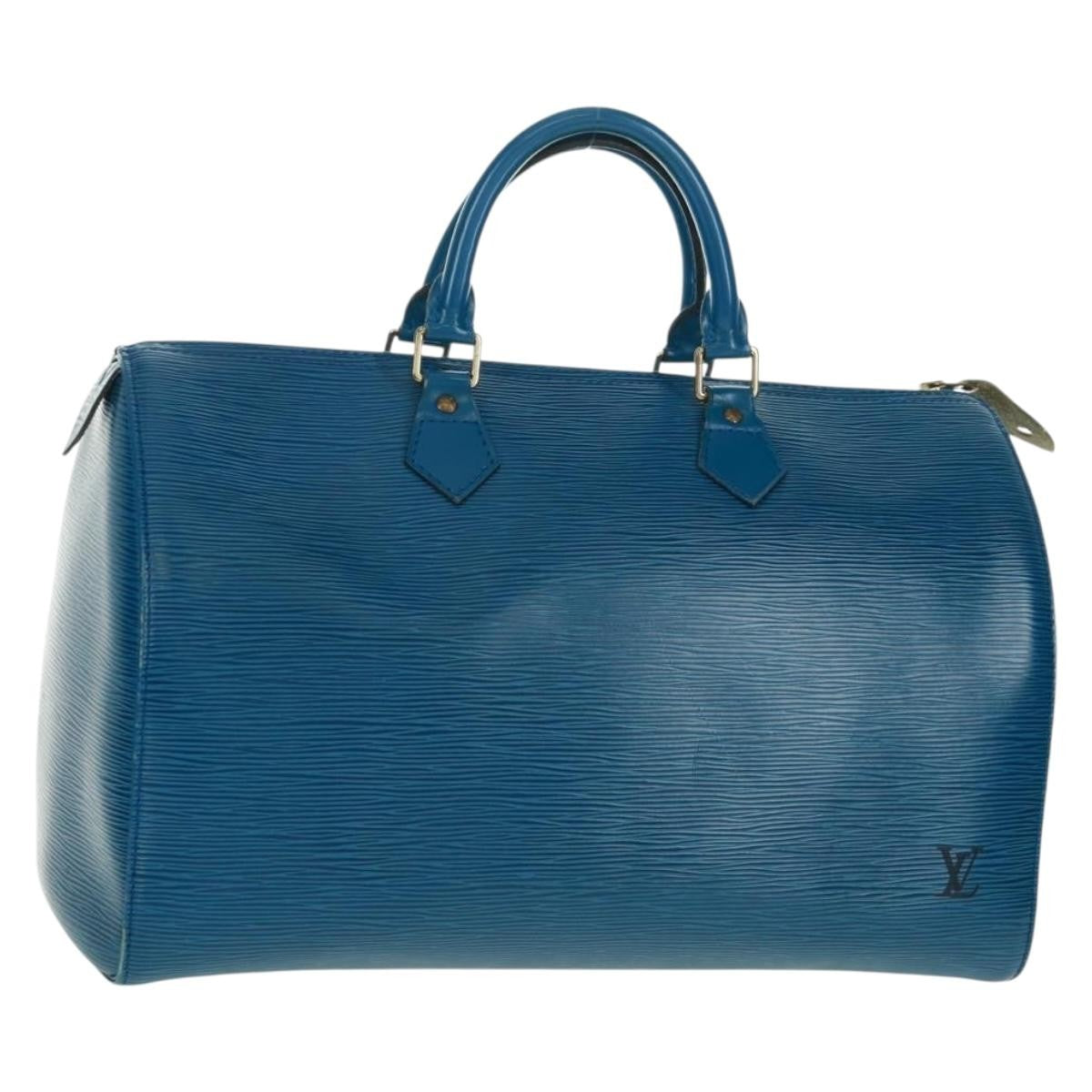 Louis Vuitton Speedy Handbag Epi Leather Blue Leather Handbag