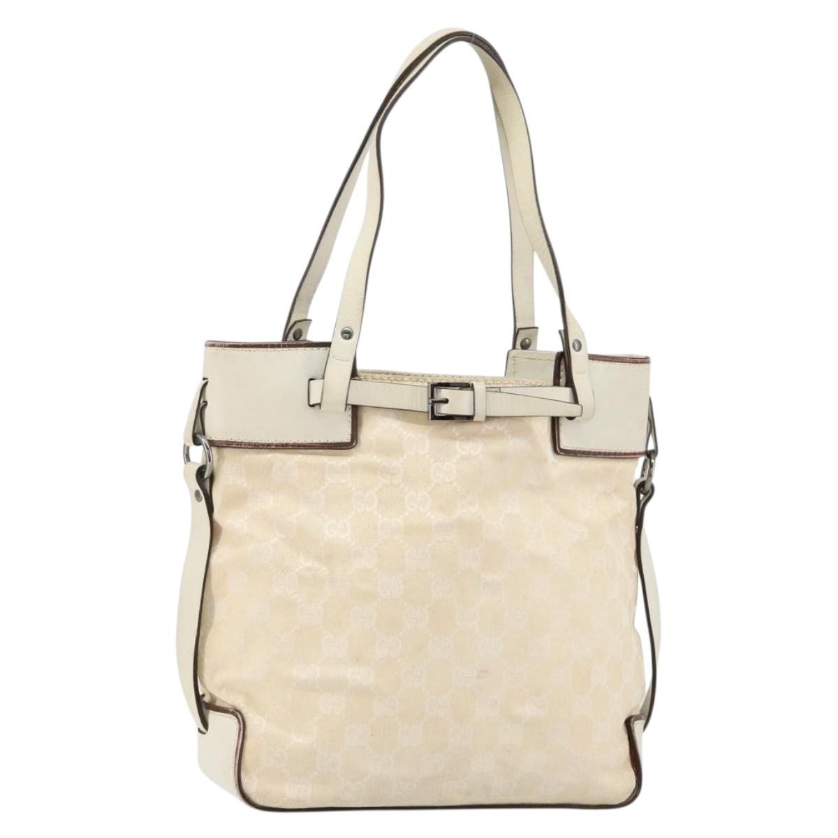 Gucci Belted Bucket Tote Gg Canvas With Leather Beige Canvas Tote Bag Bag (Pre-Owned)