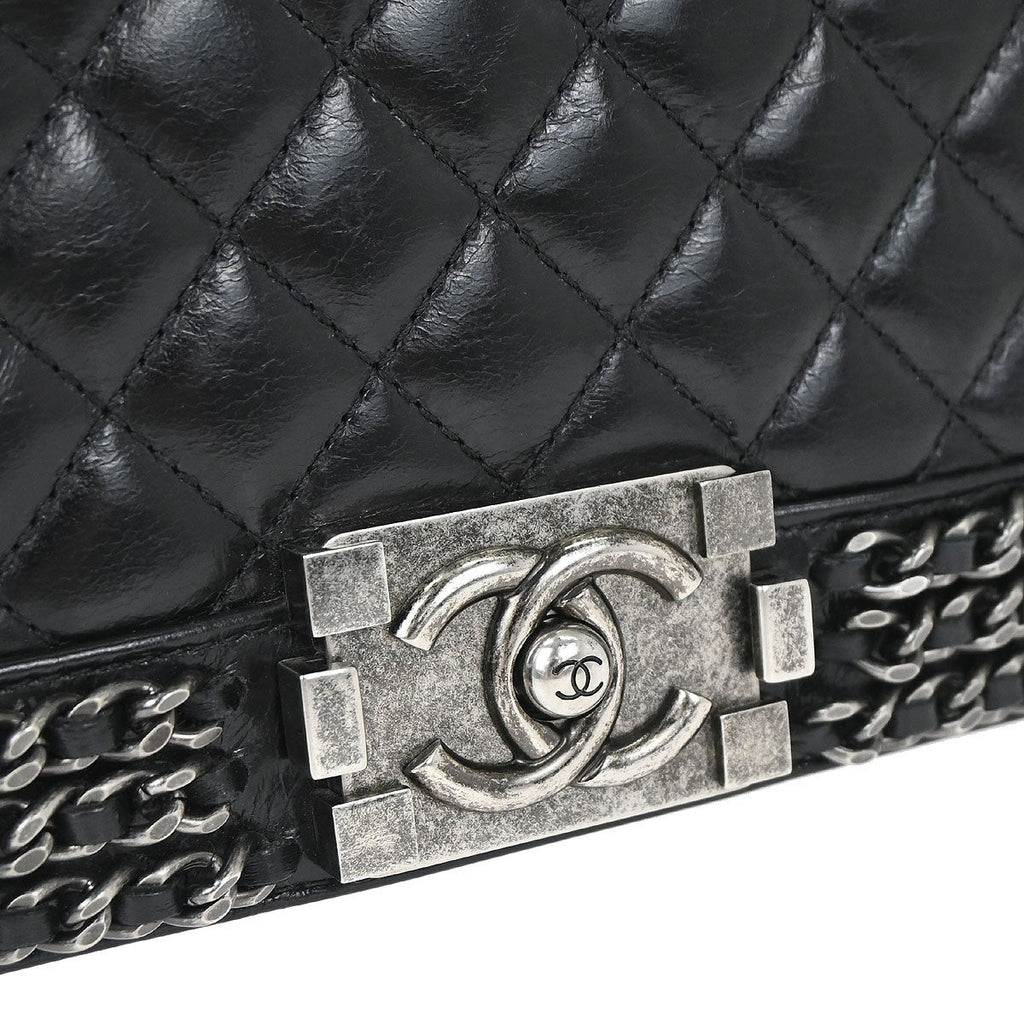 Chanel Boy Flap Bag Quilted Glazed Calfskin Black Leather Handbag