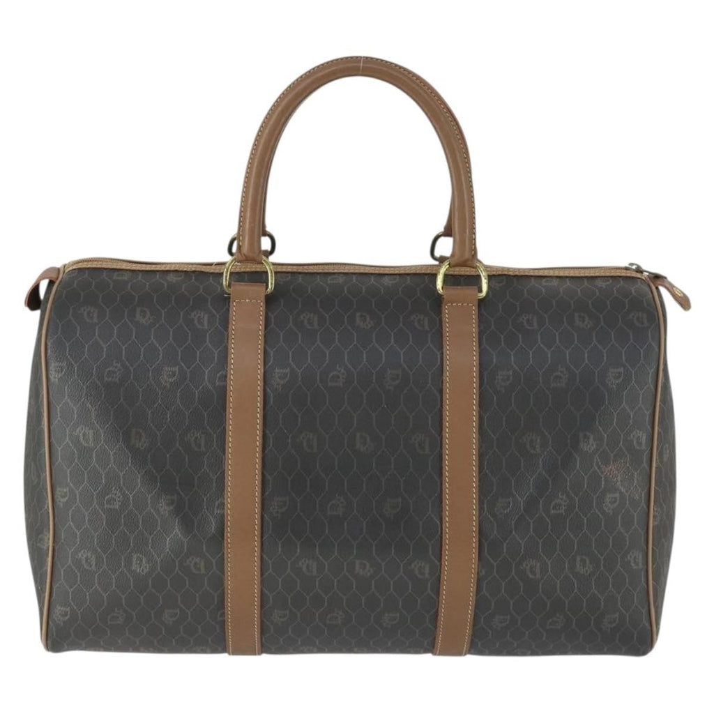 Christian Dior Vintage Honeycomb Boston Bag Canvas And Leather Black Canvas Travel Bag Bag (Pre-Owned)