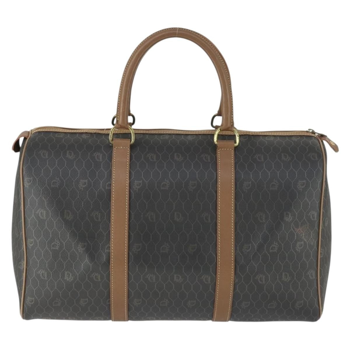 Christian Dior Vintage Honeycomb Boston Bag Canvas And Leather Black Canvas Travel Bag Bag (Pre-Owned)