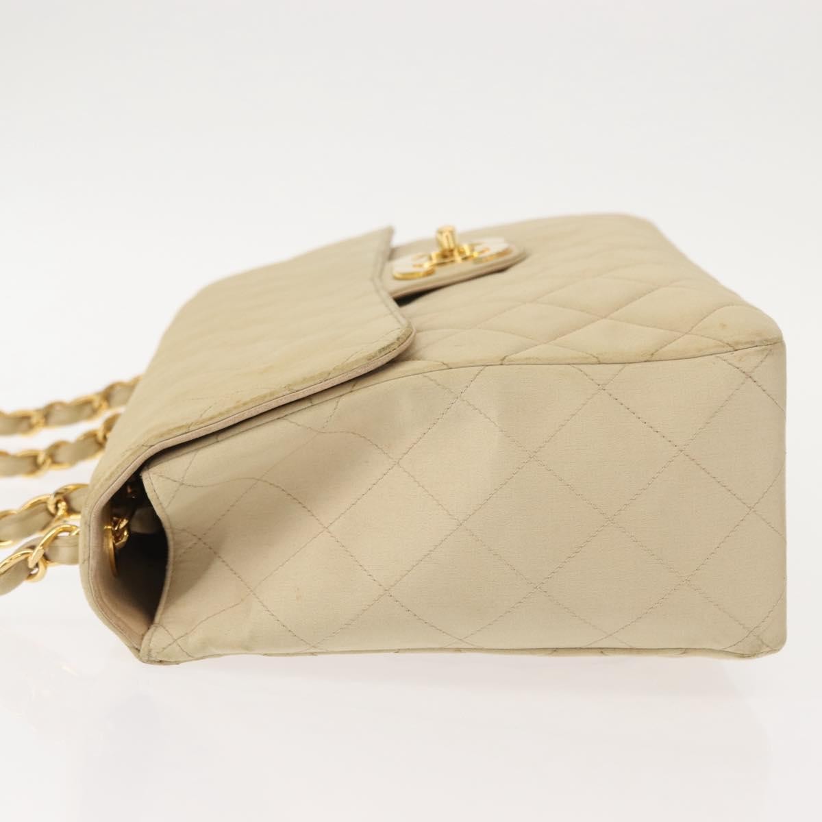 Chanel Vintage Classic Single Flap Bag Silk Beige Satin Shoulder Bag Bag