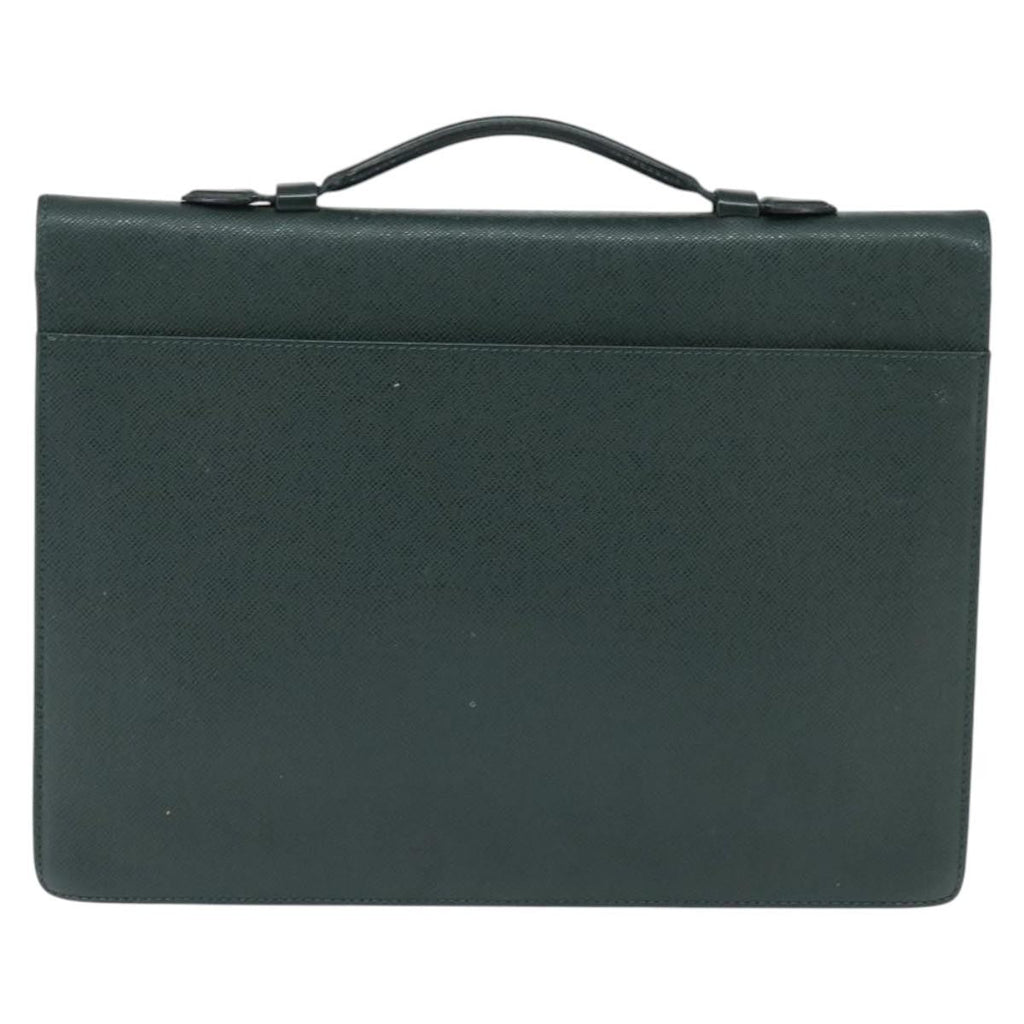 Louis Vuitton Serviette Kourad Briefcase Taiga Leather Green Leather Briefcase Bag
