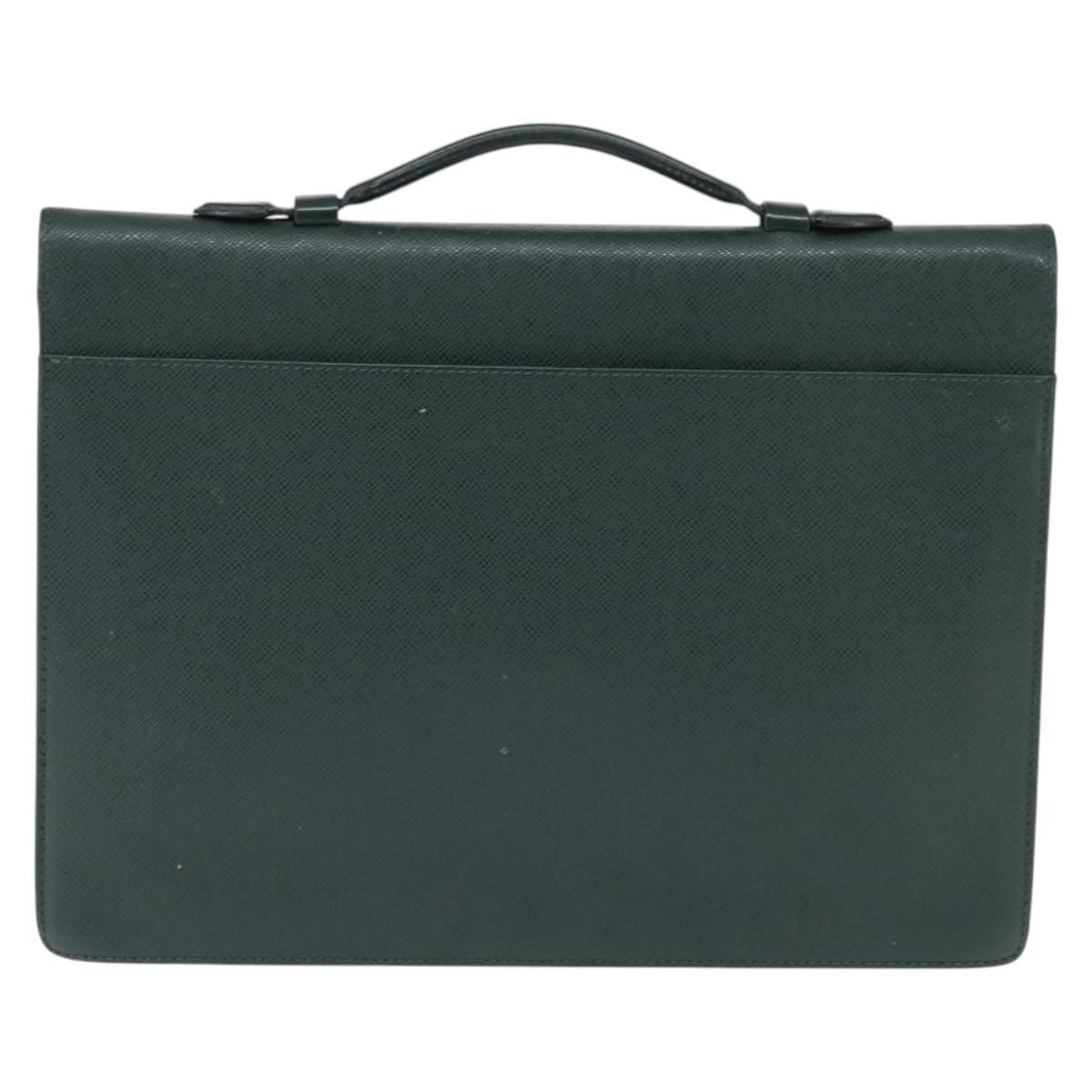 Louis Vuitton Serviette Kourad Briefcase Taiga Leather Green Leather Briefcase Bag
