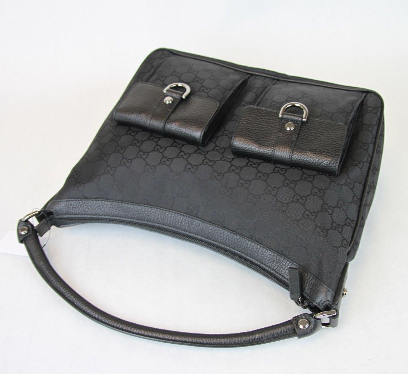 Gucci Gucci Abbey Hobo Bag Purse W/D Ring,Black Nylon 293581