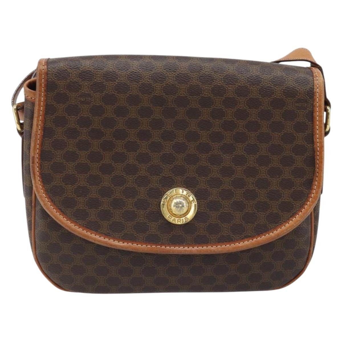 Celine Vintage Macadam Shoulder Bag Canvas And Leather Brown Canvas Shoulder Bag Bag
