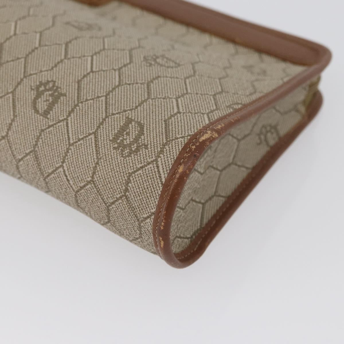 Christian Dior Vintage Honeycomb Zip Pouch Canvas And Leather Beige Canvas Clutche & Pouche Bag (Pre-Owned)