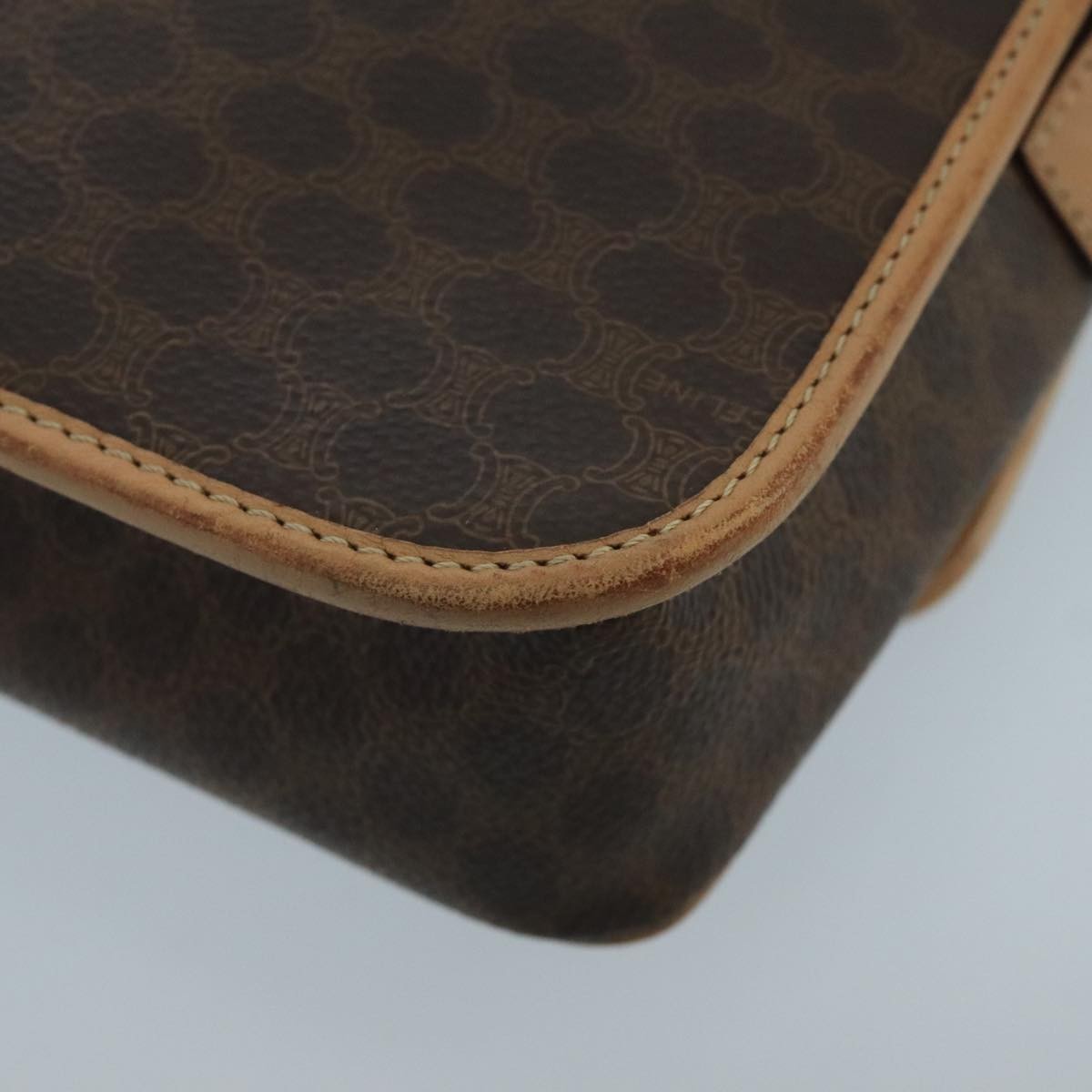 Celine Vintage Macadam Circle Logo Shoulder Bag Canvas And Leather Brown Canvas Shoulder Bag Bag