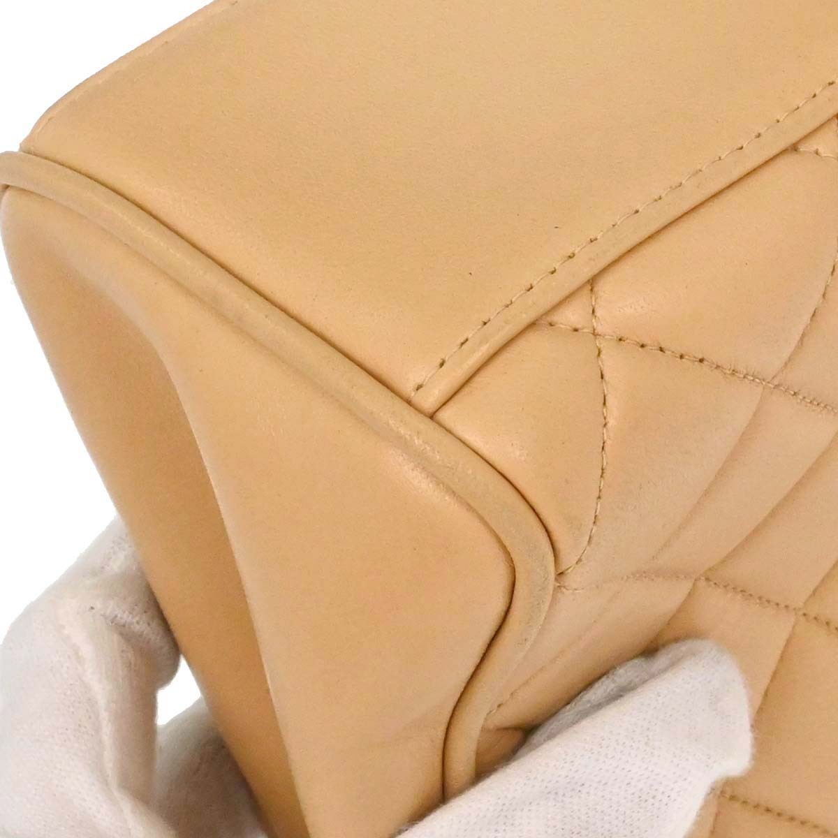 Chanel Vintage Top Handle Flap Bag Quilted Lambskin Beige Leather Handbag