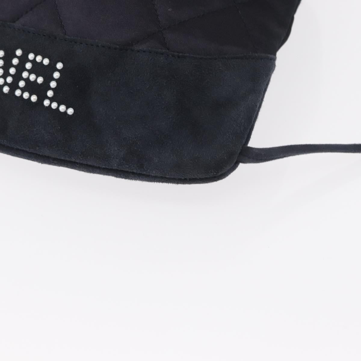 Chanel Vintage Drawstring Backpack Quilted Satin With Suede Navy Satin Backpack Bag