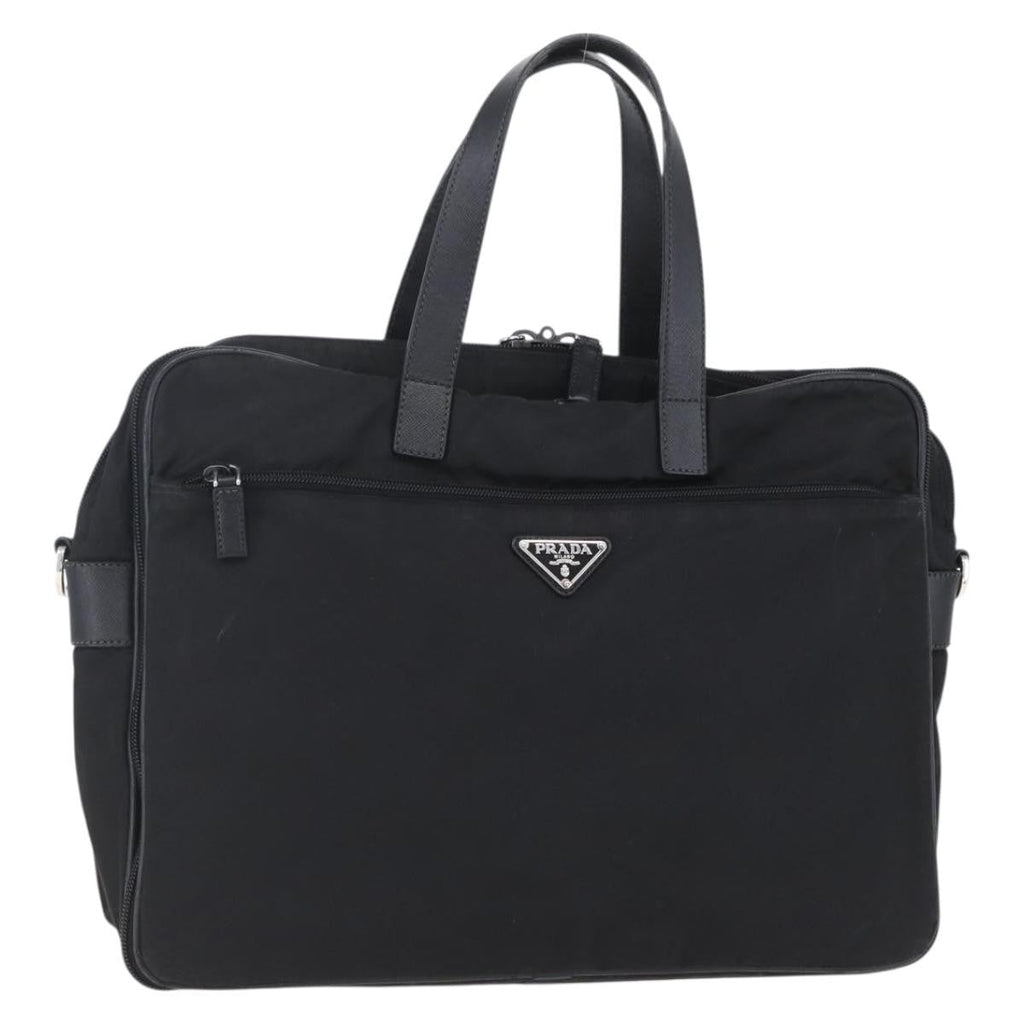 Prada Convertible Front Zip Briefcase Tessuto With Saffiano Leather Black Nylon Briefcase Bag