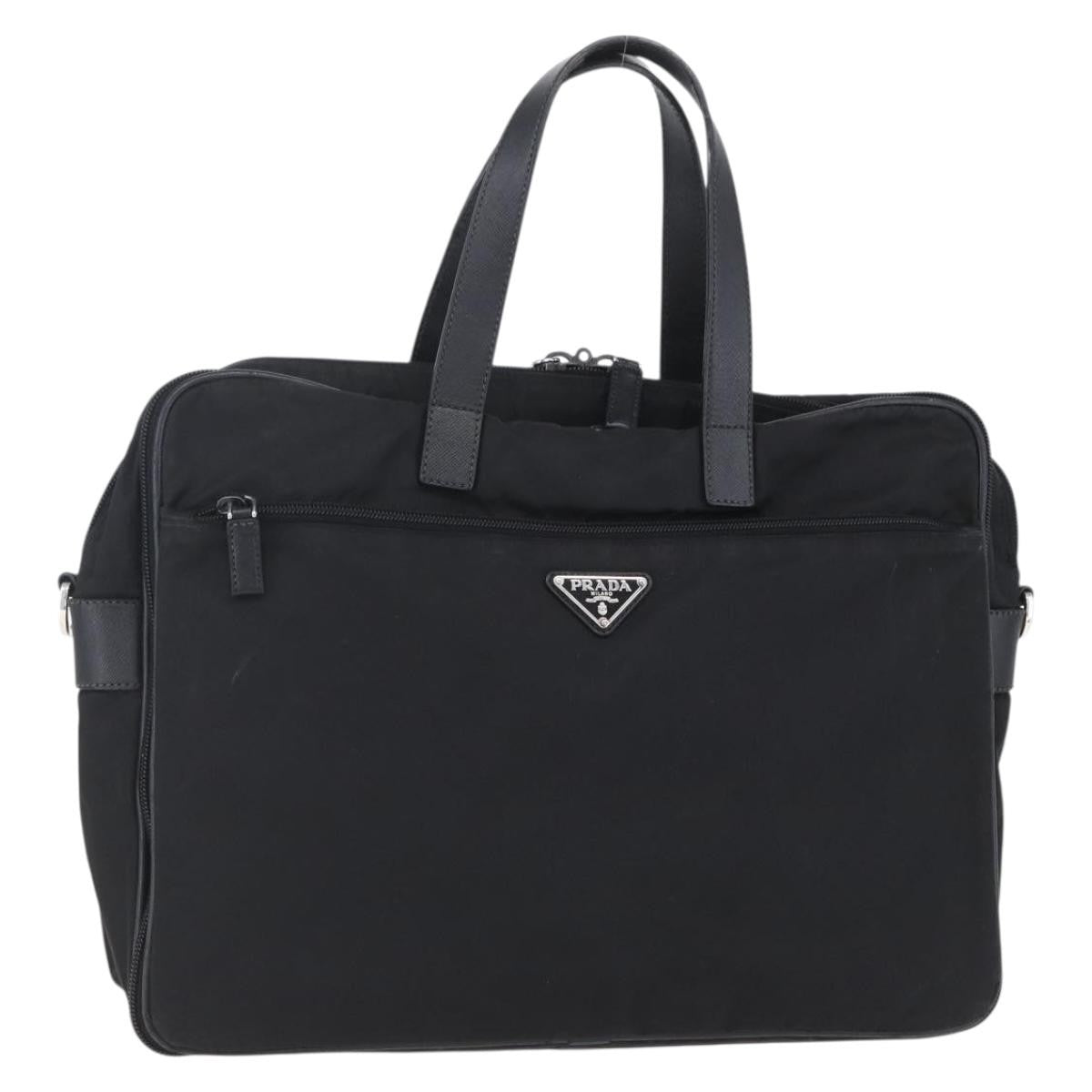 Prada Convertible Front Zip Briefcase Tessuto With Saffiano Leather Black Nylon Briefcase Bag