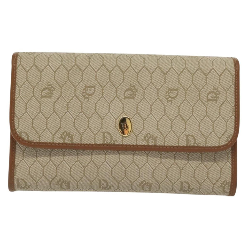 Christian Dior Vintage Honeycomb Chain Canvas Beige Canvas Bag (Pre-Owned)