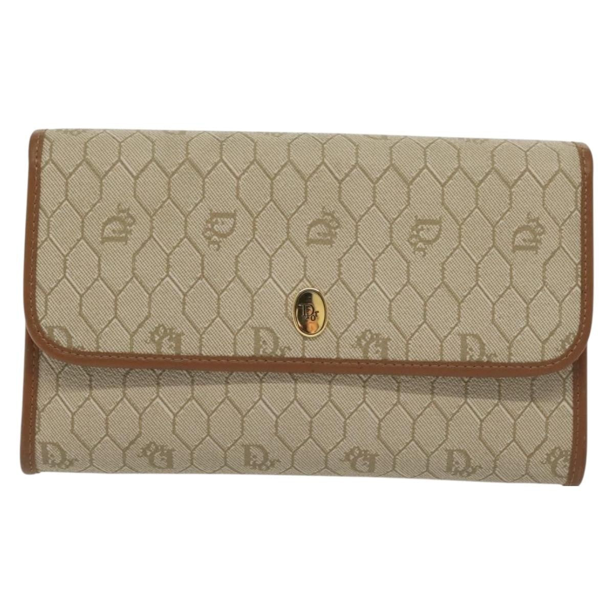 Christian Dior Vintage Honeycomb Chain Canvas Beige Canvas Bag (Pre-Owned)