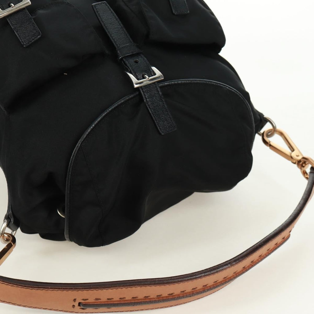 Prada Double Pocket Drawstring Shoulder Bag Tessuto Black Nylon Shoulder Bag Bag