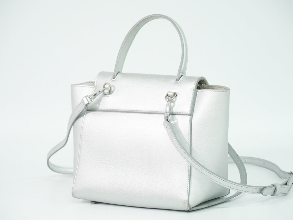 Celine Belt Bag Textured Leather Silver Leather Handbag