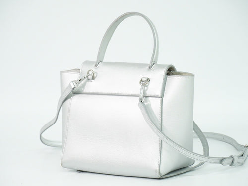 Celine Belt Bag Textured Leather Silver Leather Handbag