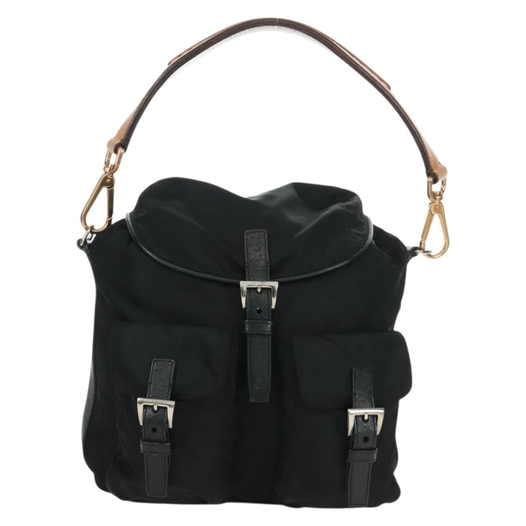 Prada Double Pocket Drawstring Shoulder Bag Tessuto Black Nylon Shoulder Bag Bag
