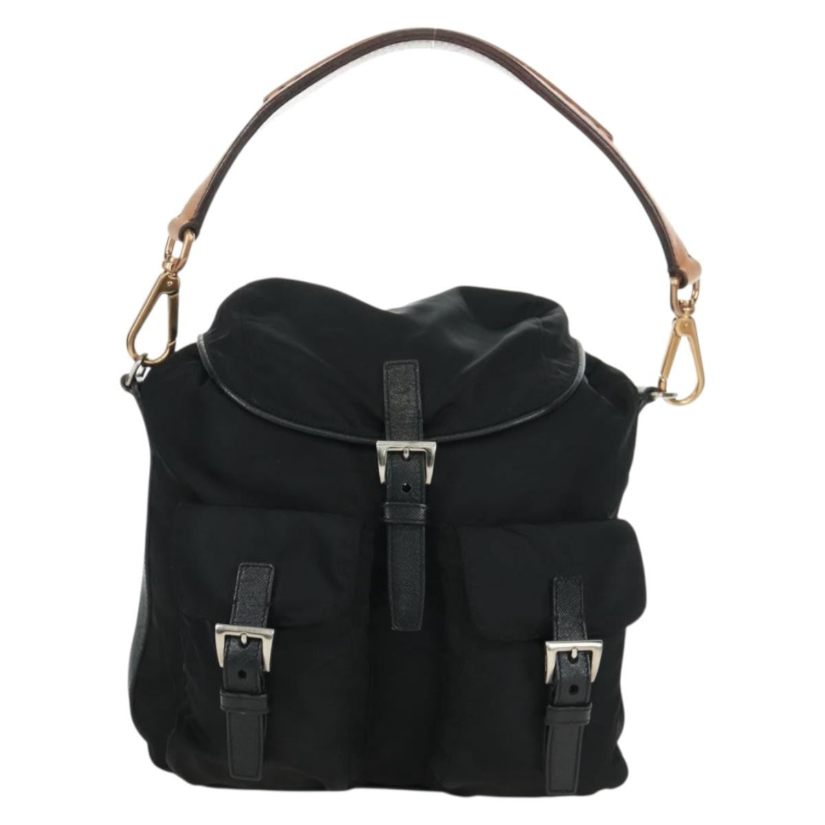 Prada Double Pocket Drawstring Shoulder Bag Tessuto Black Nylon Shoulder Bag Bag