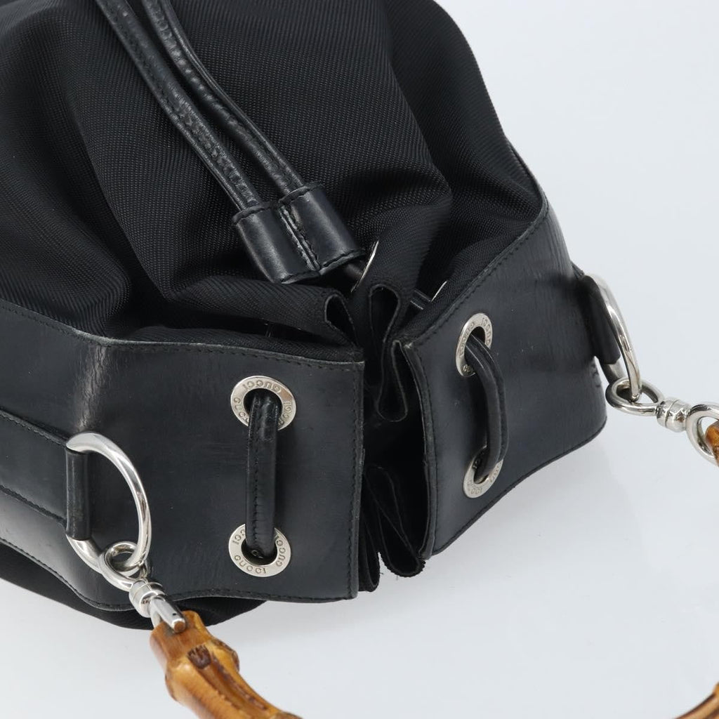 Gucci Vintage Bamboo Bucket Bag Nylon And Leather Black Nylon Handbag (Pre-Owned)