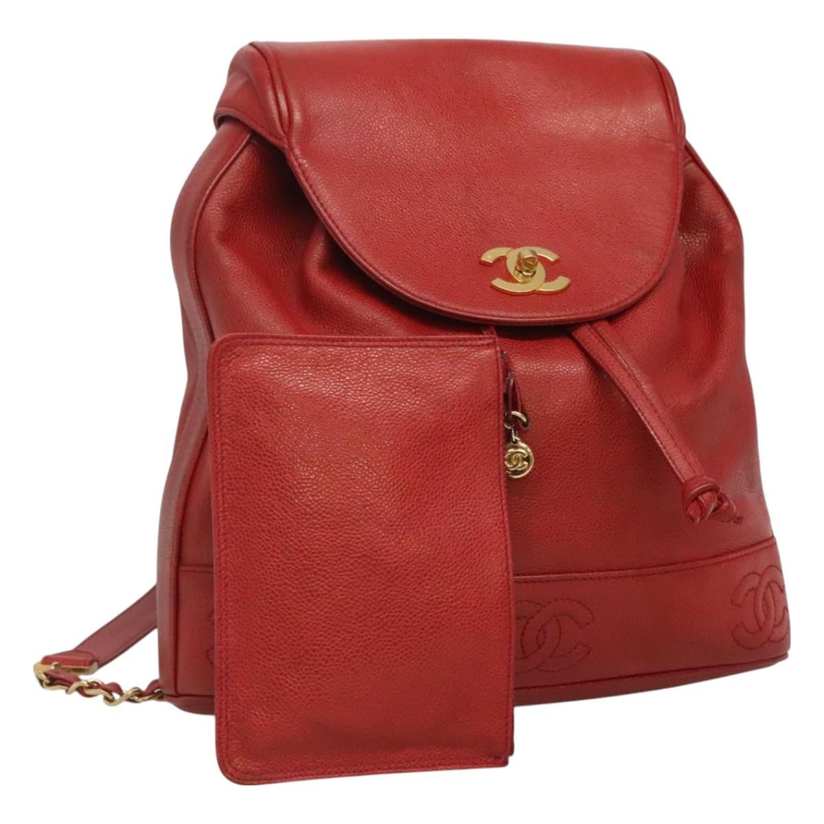Chanel Vintage Backpack Caviar Red Leather Backpack Bag