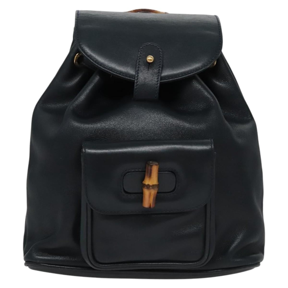 Gucci Vintage Bamboo Backpack Leather Black Leather Backpack Bag (Pre-Owned)
