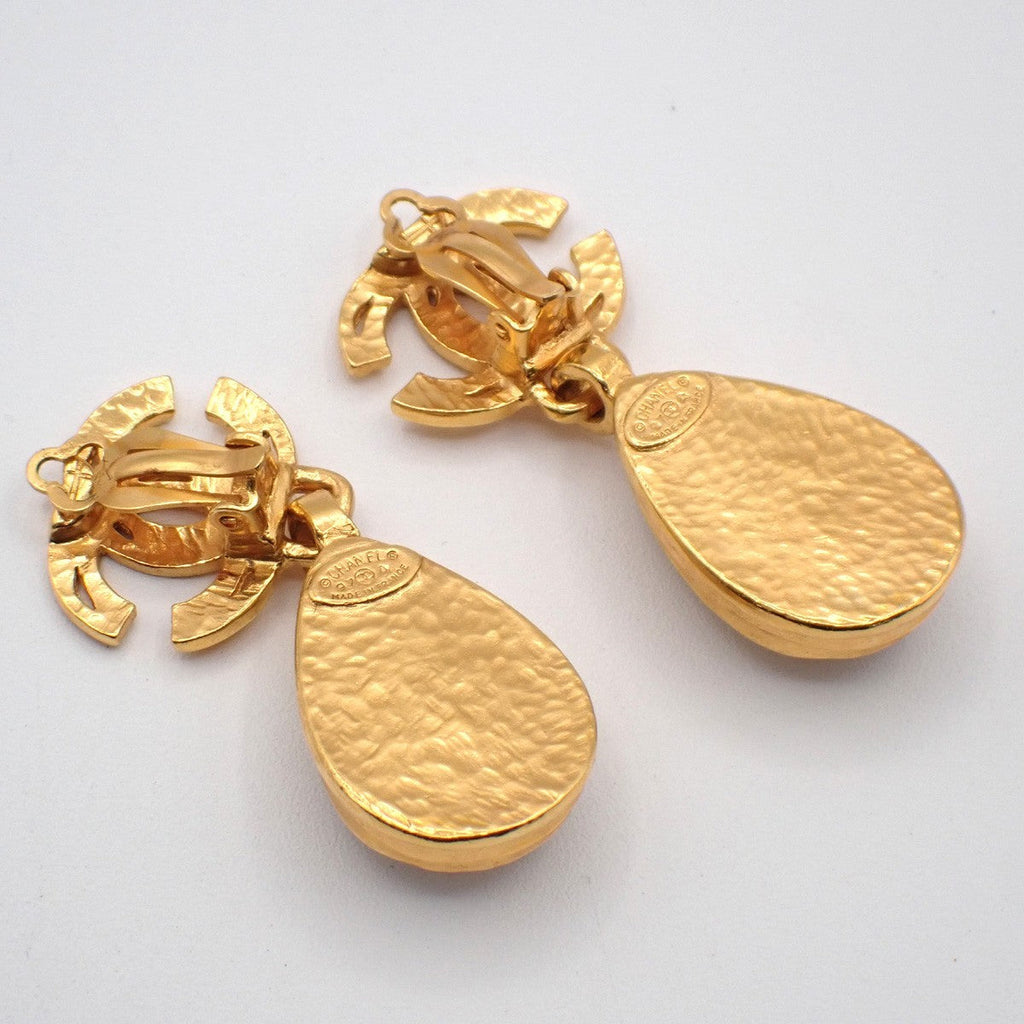 Chanel Cc Teardrop Earrings Metal With Faux Pearl Gold Gold_Plated Earrings Jewelry