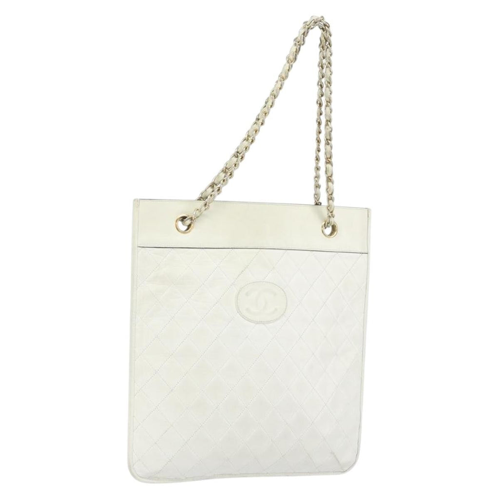 Chanel Vintage Shopper Tote Quilted Leather White Leather Tote Bag Bag