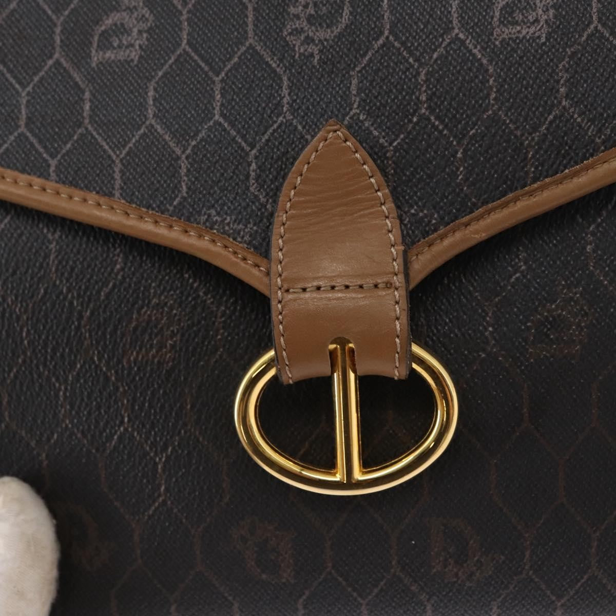 Christian Dior Vintage Honeycomb Flap Crossbody Bag Canvas And Leather Black Canvas Shoulder Bag Bag (Pre-Owned)
