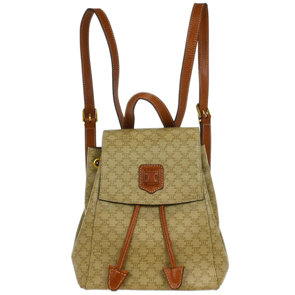 Celine Vintage Macadam Backpack Canvas And Leather Beige Canvas Backpack Bag