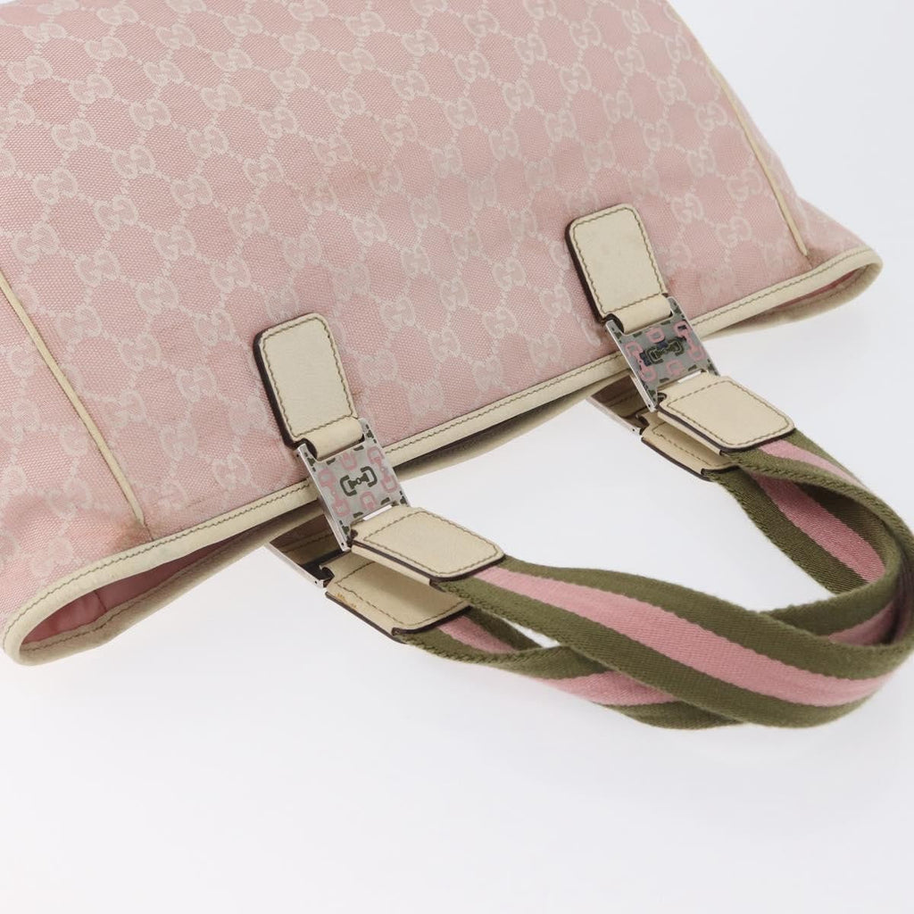 Gucci Web Handle Buckle Tote Gg Canvas Pink Canvas Tote Bag Bag (Pre-Owned)