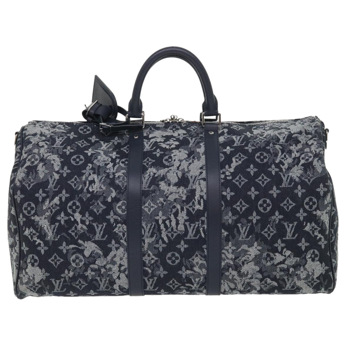 Louis Vuitton Keepall Bandouliere Bag Monogram Tapestry Canvas Navy Canvas Bag