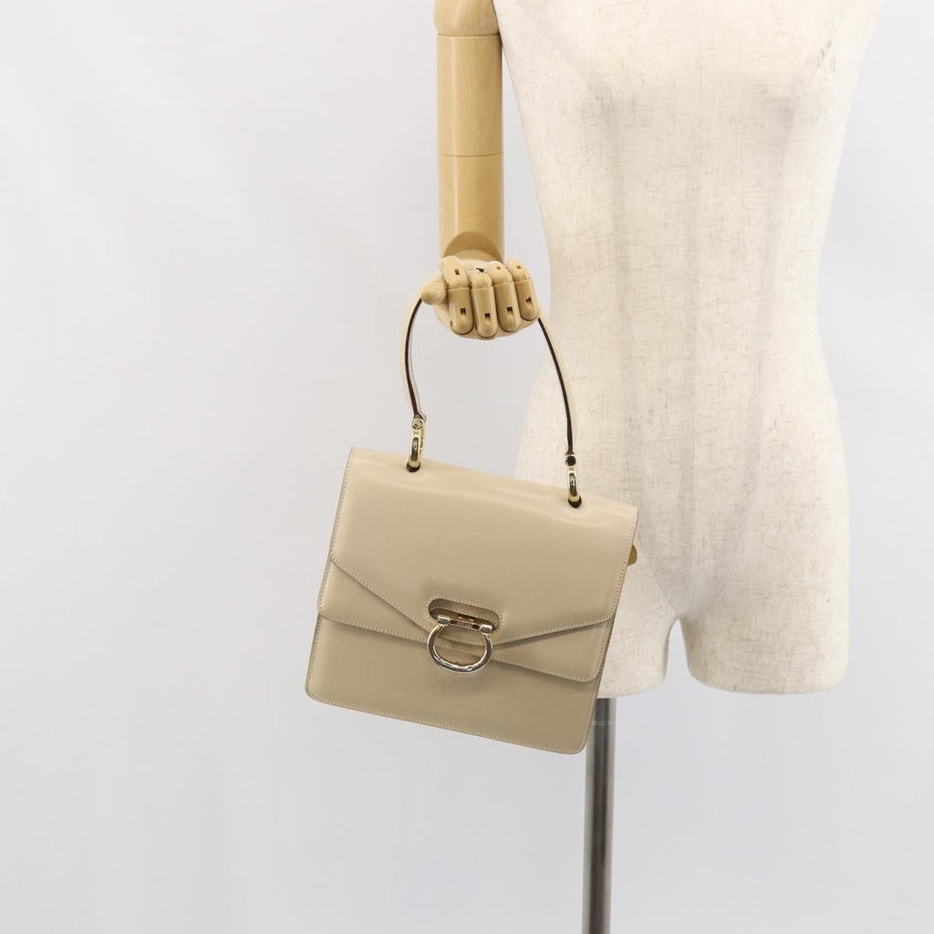Celine Vintage Top Handle Bag Glazed Leather Ecru Leather Handbag