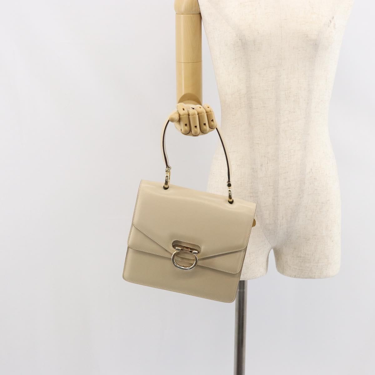 Celine Vintage Top Handle Bag Glazed Leather Ecru Leather Handbag