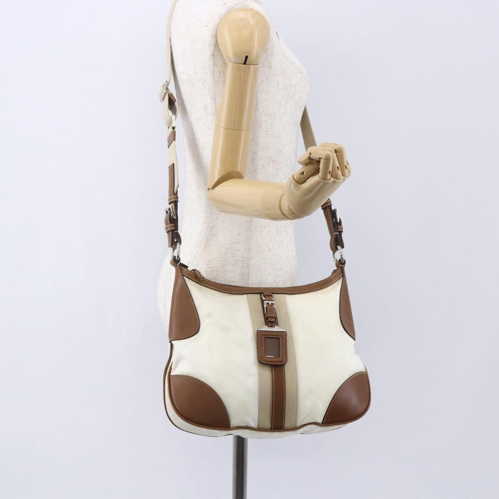 Prada Vintage Shoulder Bag Nylon And Leather Beige Nylon Shoulder Bag Bag