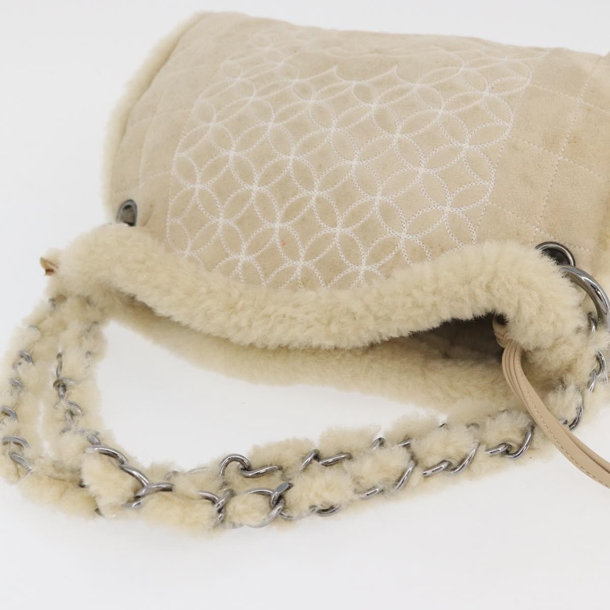 Chanel Vintage Embroidered Cc Chain Tote Quilted Suede And Shearling Silver Canvas Tote Bag Bag
