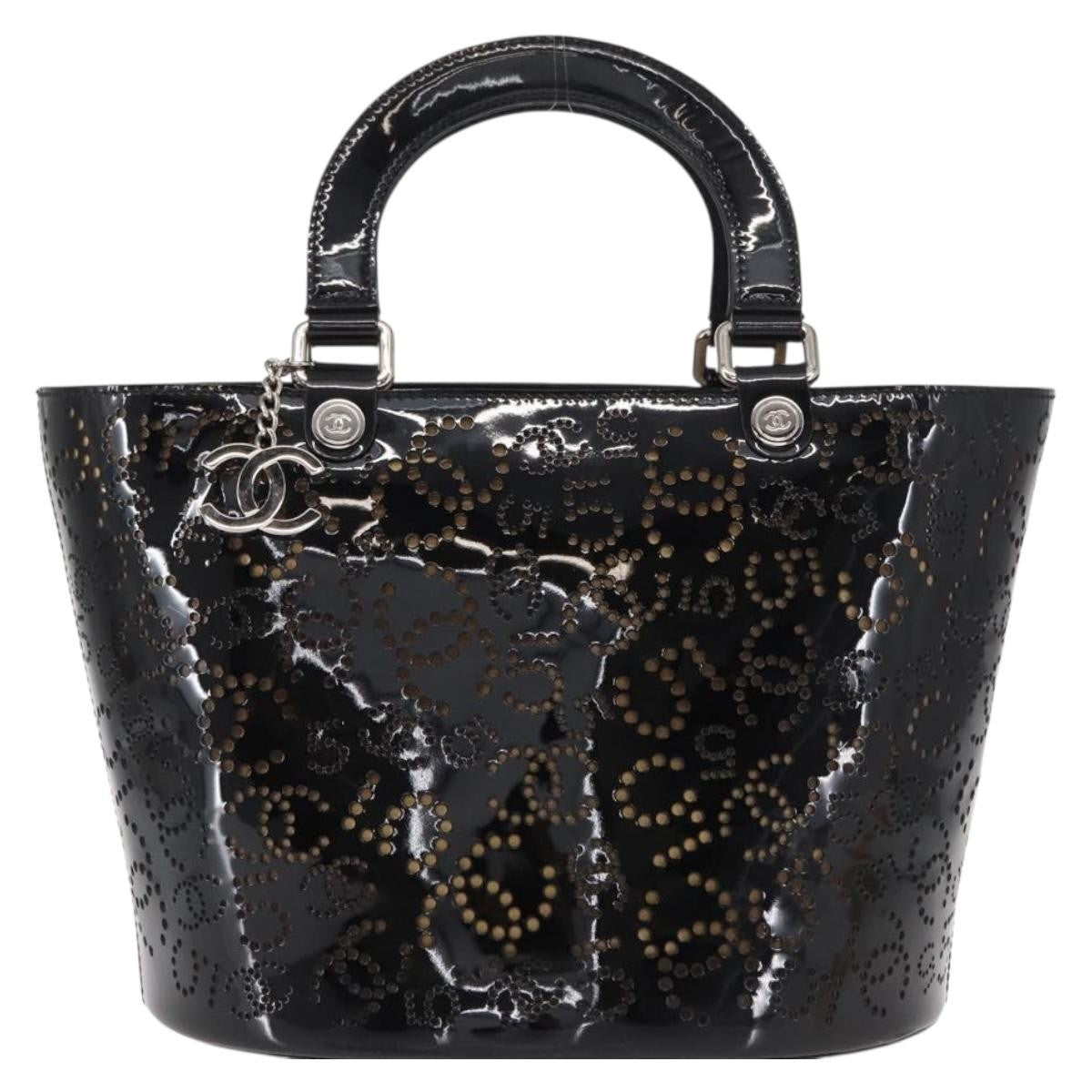 Chanel Cc No.5 Shopping Tote Perforated Patent Black Patent_Leather Tote Bag Bag
