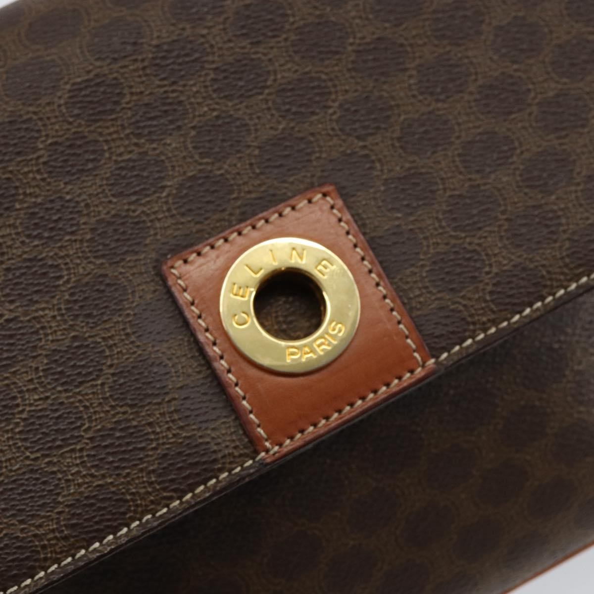 Celine Vintage Macadam Circle Logo Shoulder Bag Canvas And Leather Brown Canvas Shoulder Bag Bag