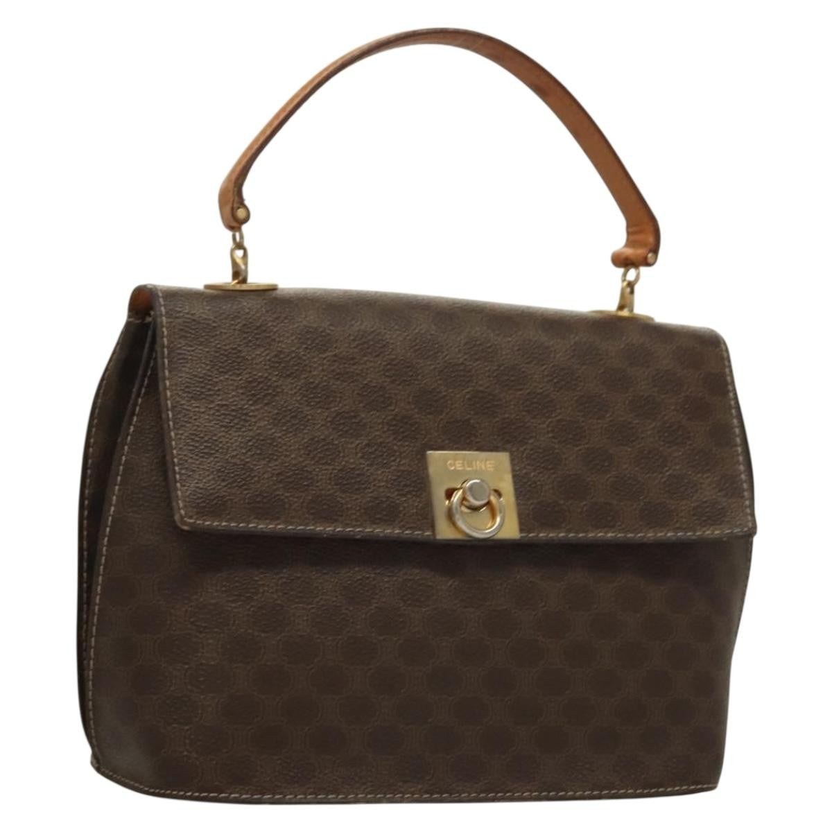 Celine Macadam Handbag Macadam With Leather Brown Canvas Handbag
