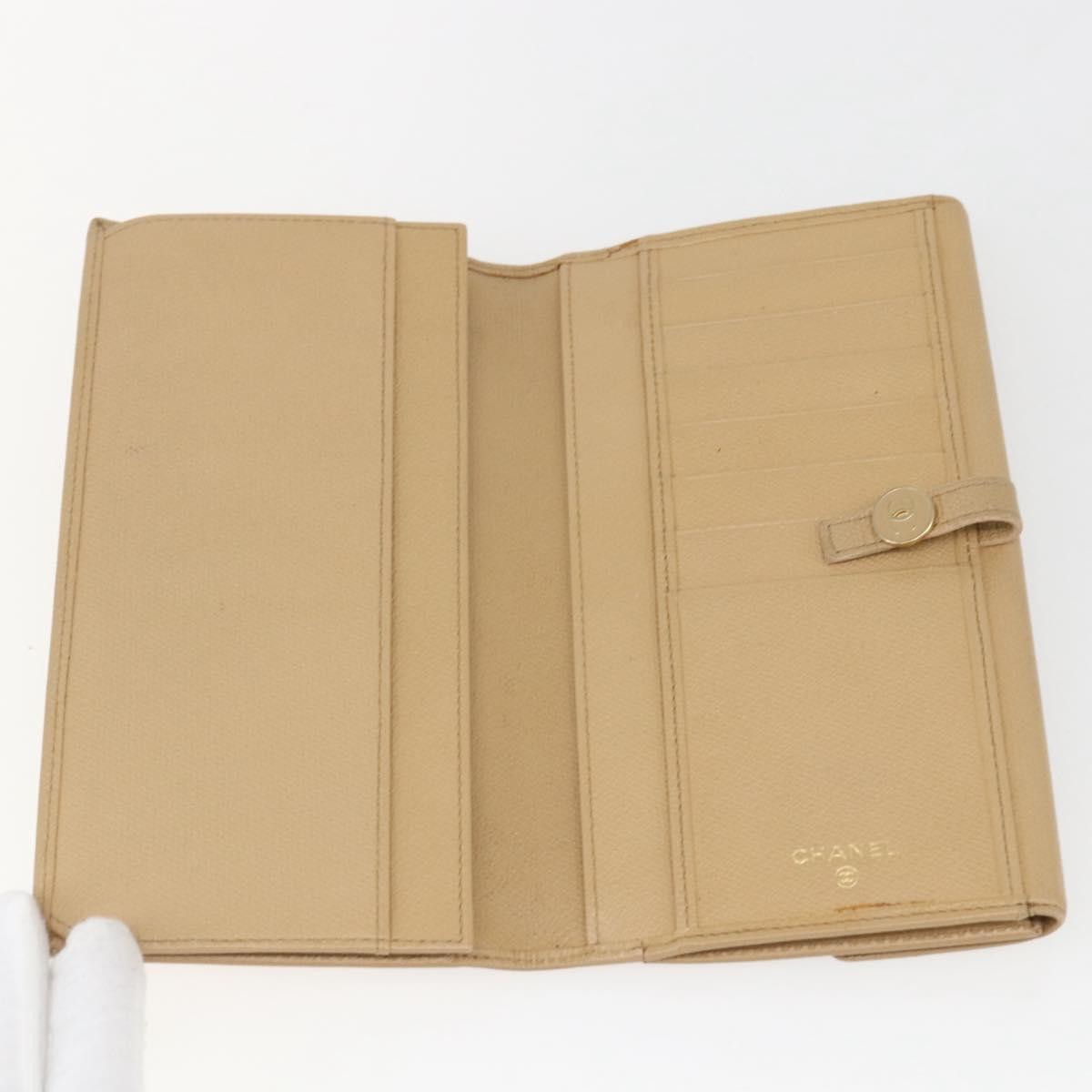 Chanel Coco Bouton Wallet Leather Beige Leather Wallets Accessory