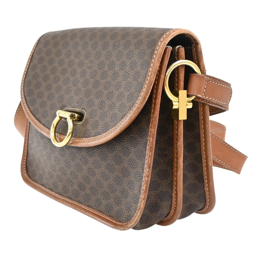 Celine Vintage Macadam Shoulder Bag Canvas And Leather Brown Canvas Shoulder Bag Bag