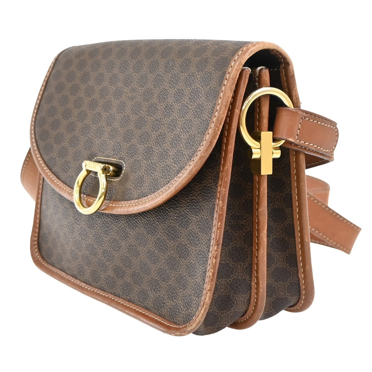Celine Vintage Macadam Shoulder Bag Canvas And Leather Brown Canvas Shoulder Bag Bag