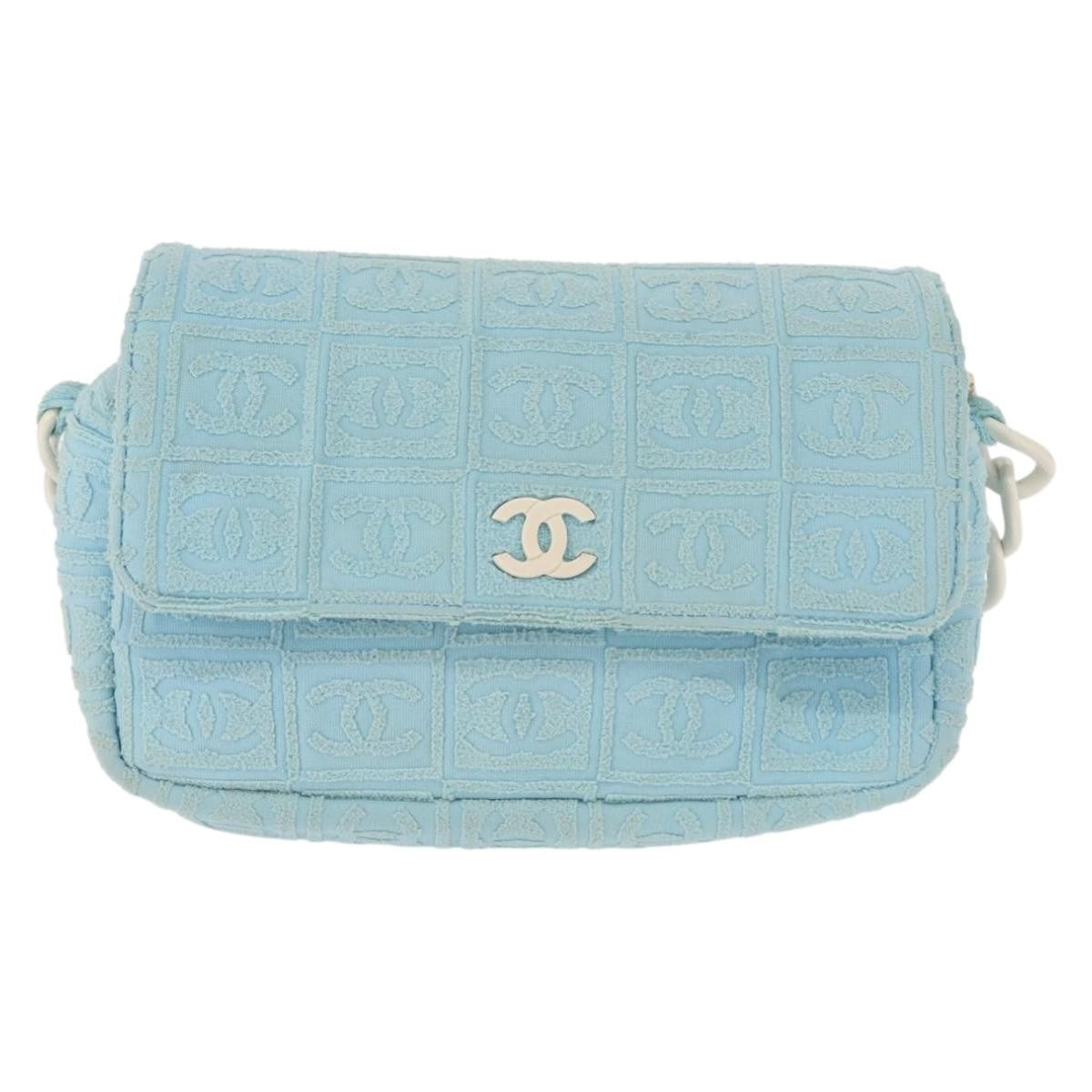 Chanel Sport Line Resin Camera Flap Bag Terry Cloth Blue Plastic Shoulder Bag Bag