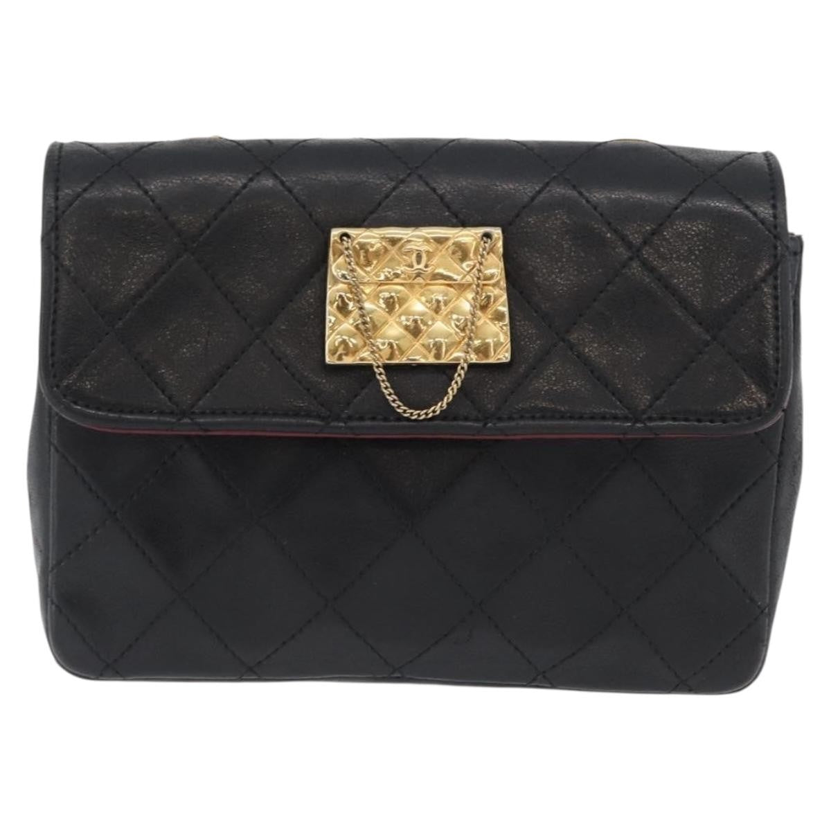 Chanel Vintage Square Cc Flap Bag Quilted Lambskin Black Leather Shoulder Bag Bag