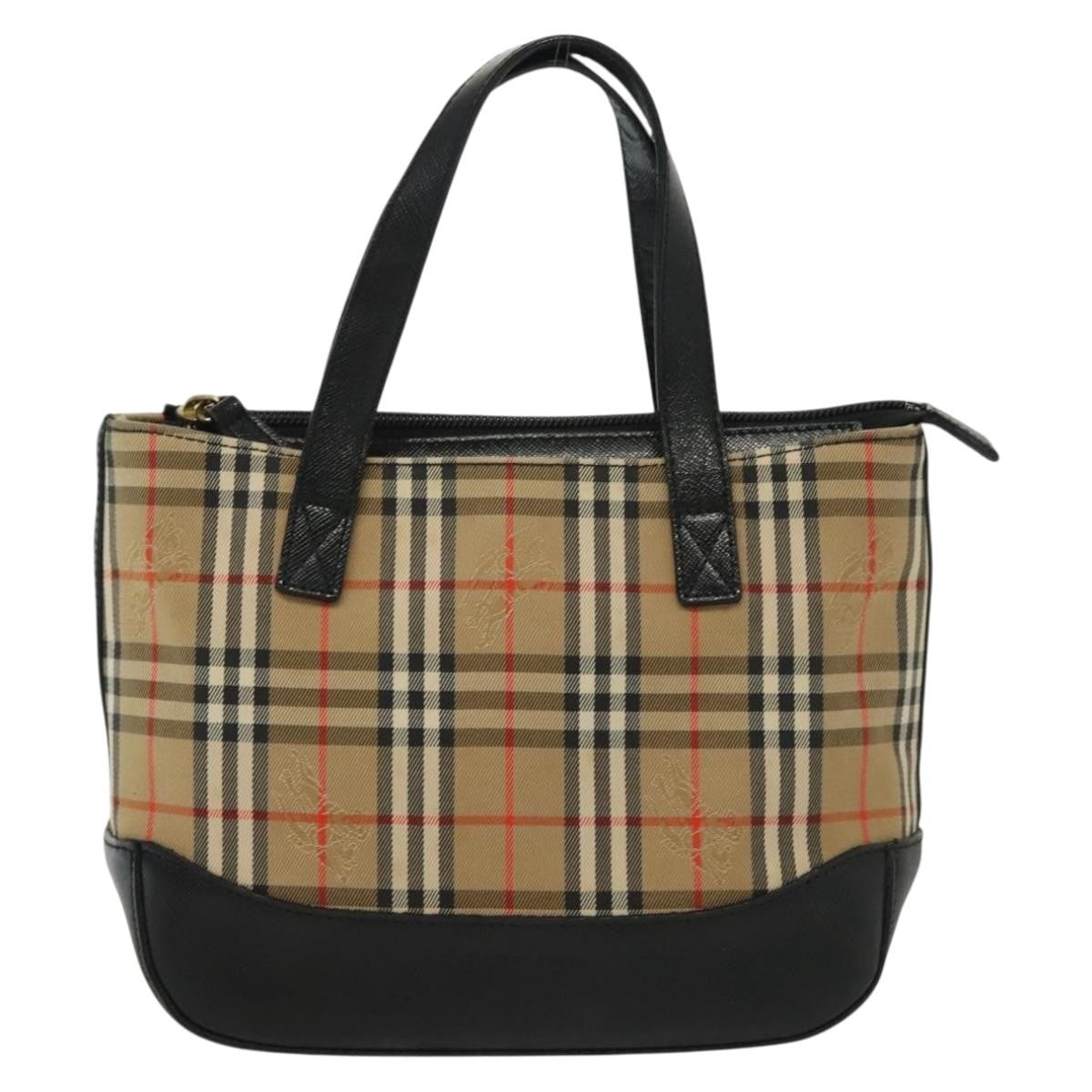Burberry Nova Handbag Check Pattern Beige Canvas Bag
