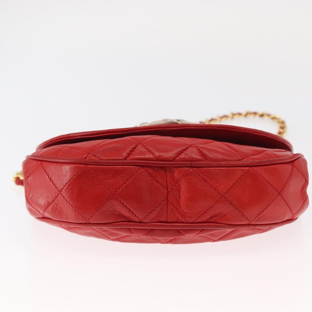 Chanel Camellia Rounded Clutch Satin And Leather Red Leather Shoulder Bag Bag