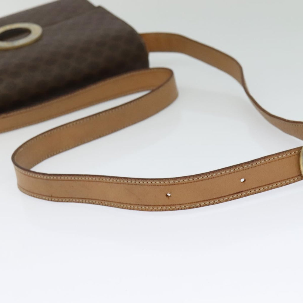 Celine Vintage Macadam Circle Logo Shoulder Bag Canvas And Leather Brown Canvas Shoulder Bag Bag