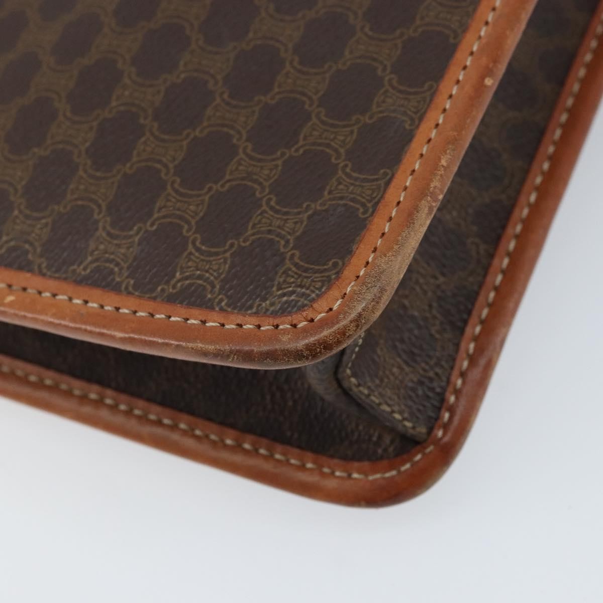 Celine Vintage Macadam Circle Logo Shoulder Bag Canvas And Leather Brown Canvas Shoulder Bag Bag