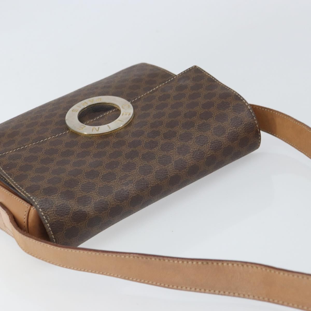 Celine Vintage Macadam Circle Logo Shoulder Bag Canvas And Leather Brown Canvas Shoulder Bag Bag