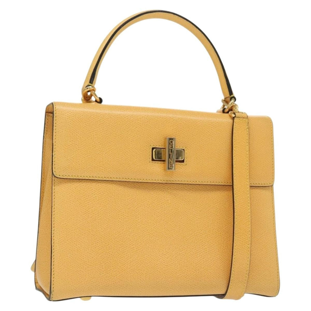 Celine Vintage Convertible Turnlock Top Handle Bag Leather Yellow Leather Bag
